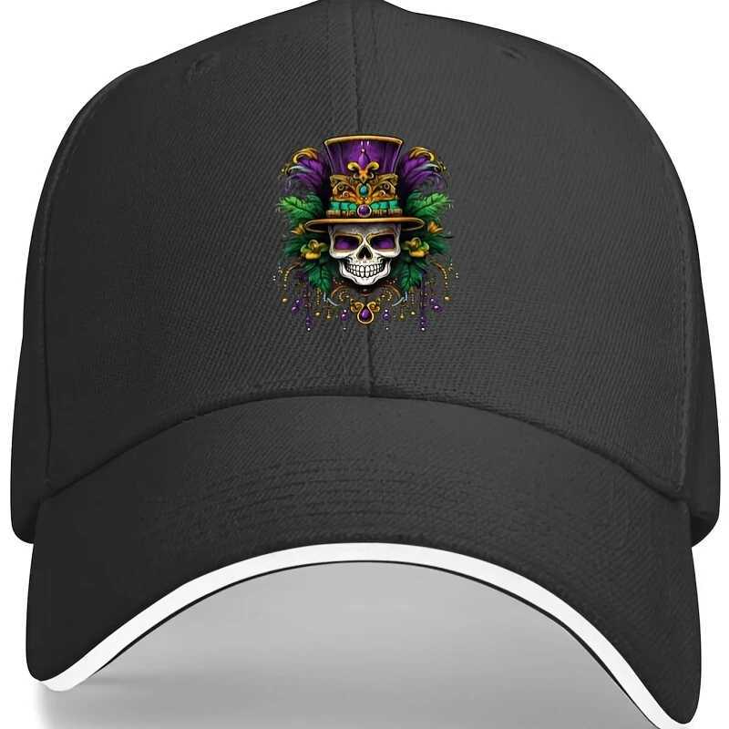 Mardi Gras Skull Top Hat Baseball Cap Polyester Casual Unisex Adult Adjustable Hat S260306