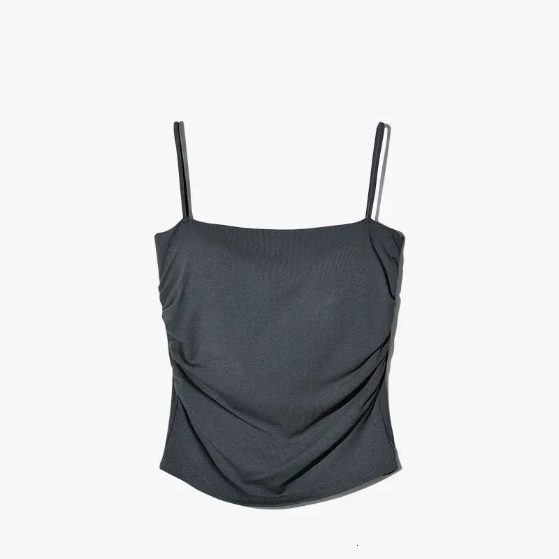 Solid All-Match Pleat Sling Vest Strap Chest Pad Inner Wear Slim Fit Slimming Short Gyaru Outer Wear Top 260306
