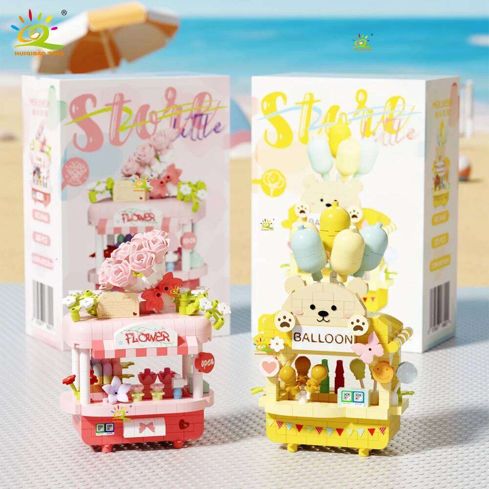 HUIQIBAO Cute MOC Dessert Street Shop model Micro Building Block Flower Model Mini Brick Toy for Children Desk Home Decoration Z260306
