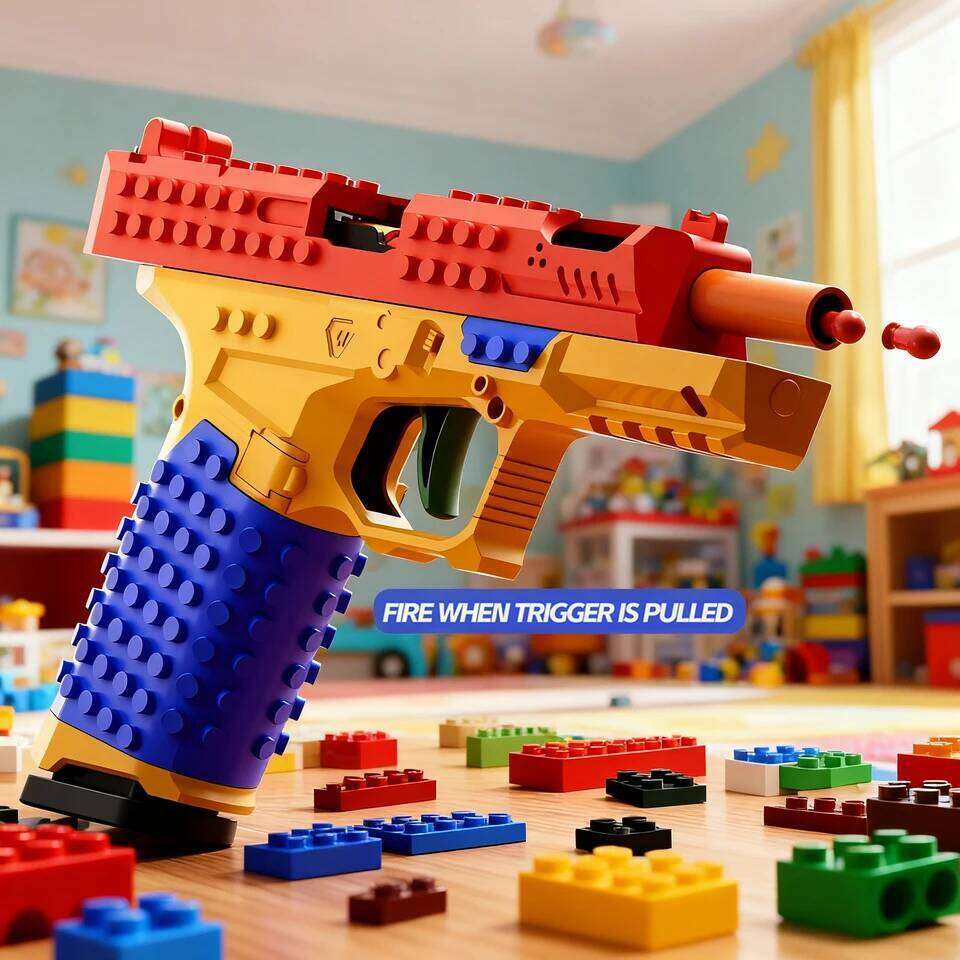 Building block A blue, yellow and red gun. Toy guns can be fired. Collectible desktop ornaments. Gifts for children. Z260305