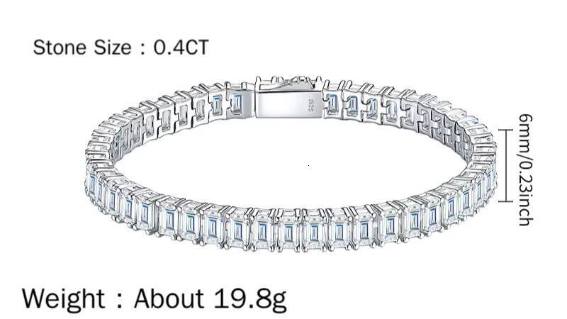 Luxurious S925 Sterling Silver Platinum Plated Jewelry Emerald Cut 35MM VVS GRA Moissanite Tennis Chain Bracelets for Men Gifts