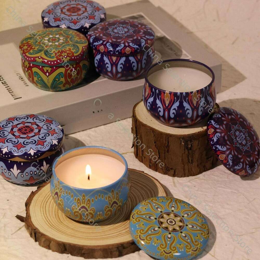 Tinplate scented candles premium household bedroom ornaments home fragrance ethnic style wedding gift manufacturers wholesale W260304 W260305