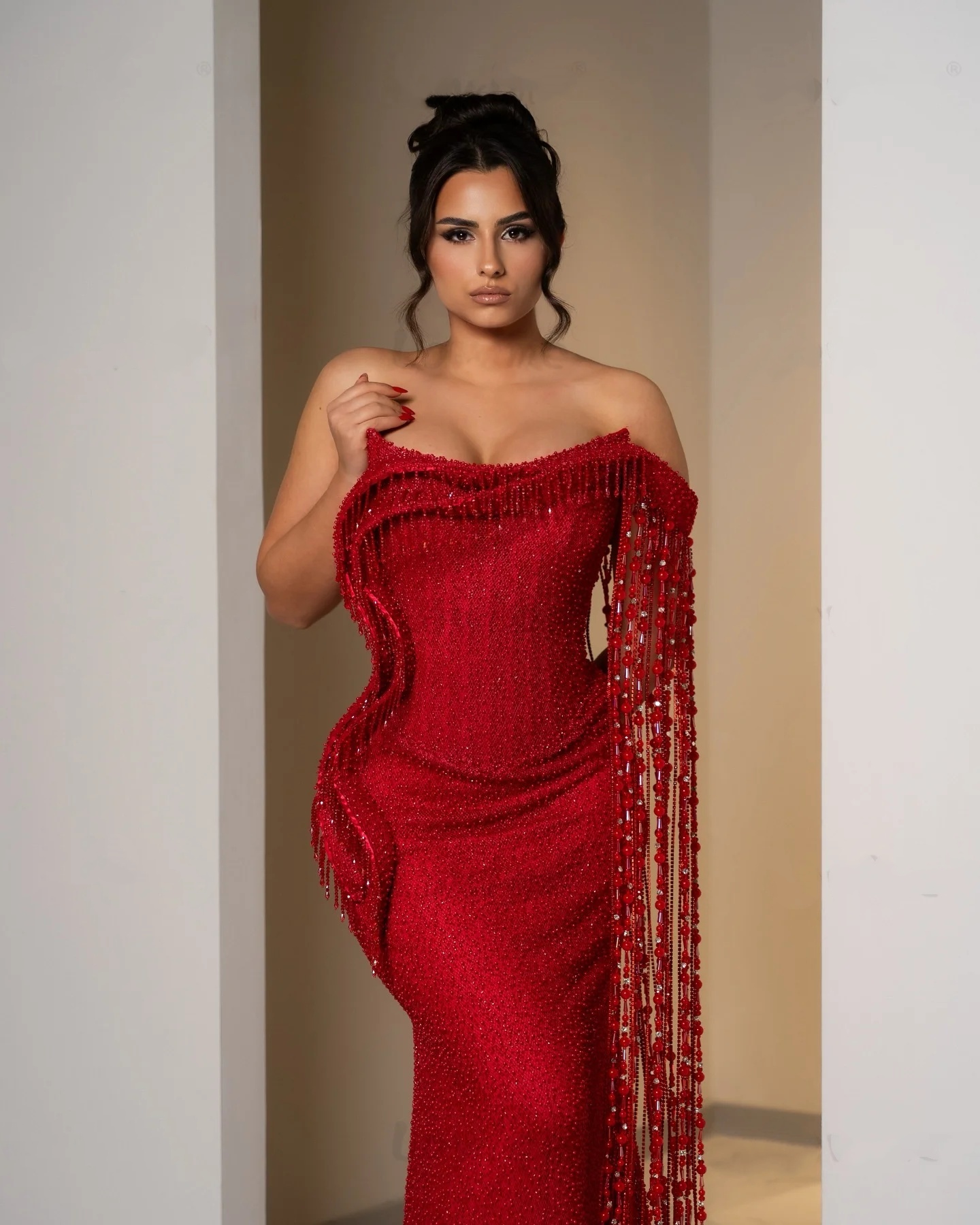 Classic Mermaid Evening Dresses For Women Beading Crystal Gown Off Shoulder Sleeveless Sweep Train Dress Party Custom Made