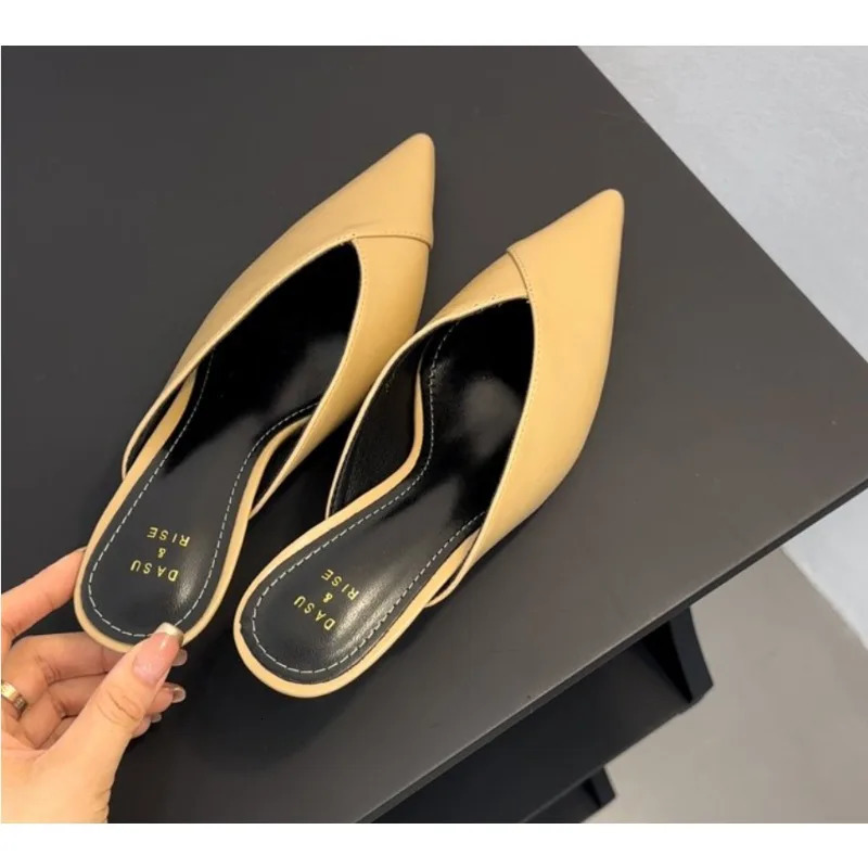 Pointed Slippers Women High Heels Summer Shoes Fashion Square Heel Slides Slip Loafers Mules Black Female Party Shoes 260303