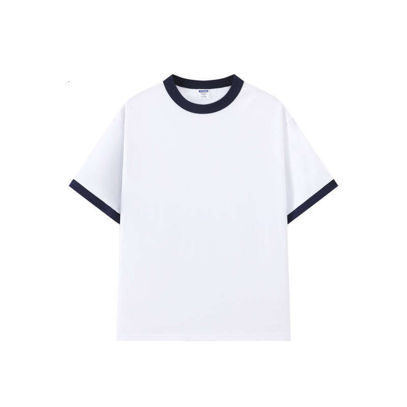 M101 model, trendy color-blocked round-neck T-shirt with contrasting collar and cuffs, 200g couple's short-sleeve