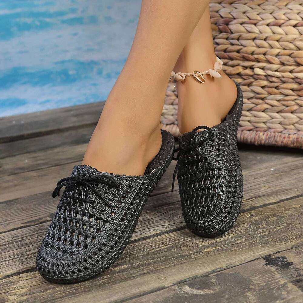 2025 Summer Fashion Women's Solid Color Features Trend Anti-slip Wear-Resistant Soled Flat Breathable Soft Ladies Sandals