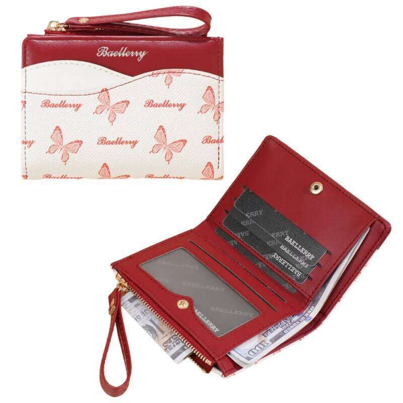 New Butterfly Color-Blocking Women's Short Wallet, Fashionable Pu Multi-Functional Clip, Trendy Multi-Slot Card Bag, Coin Purse C260304