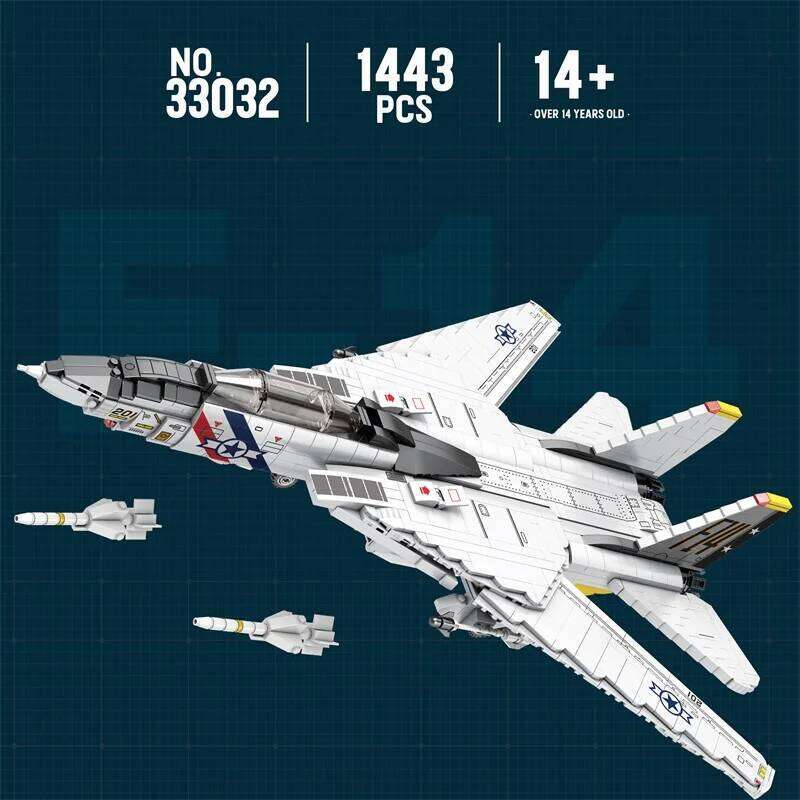 1443PCS Military Tomcat F14 Aircraft Building Blocks MOC Carrier-Base Fighter Model Bricks Set Holiday Gifts Kids Toys Z260305