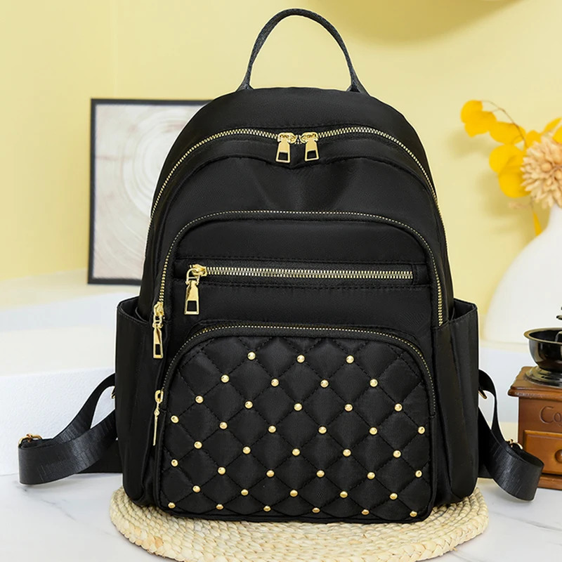 Diamond check embroidered thread riveted backpack womens fashion travel bag casual all-match womens backpack260228