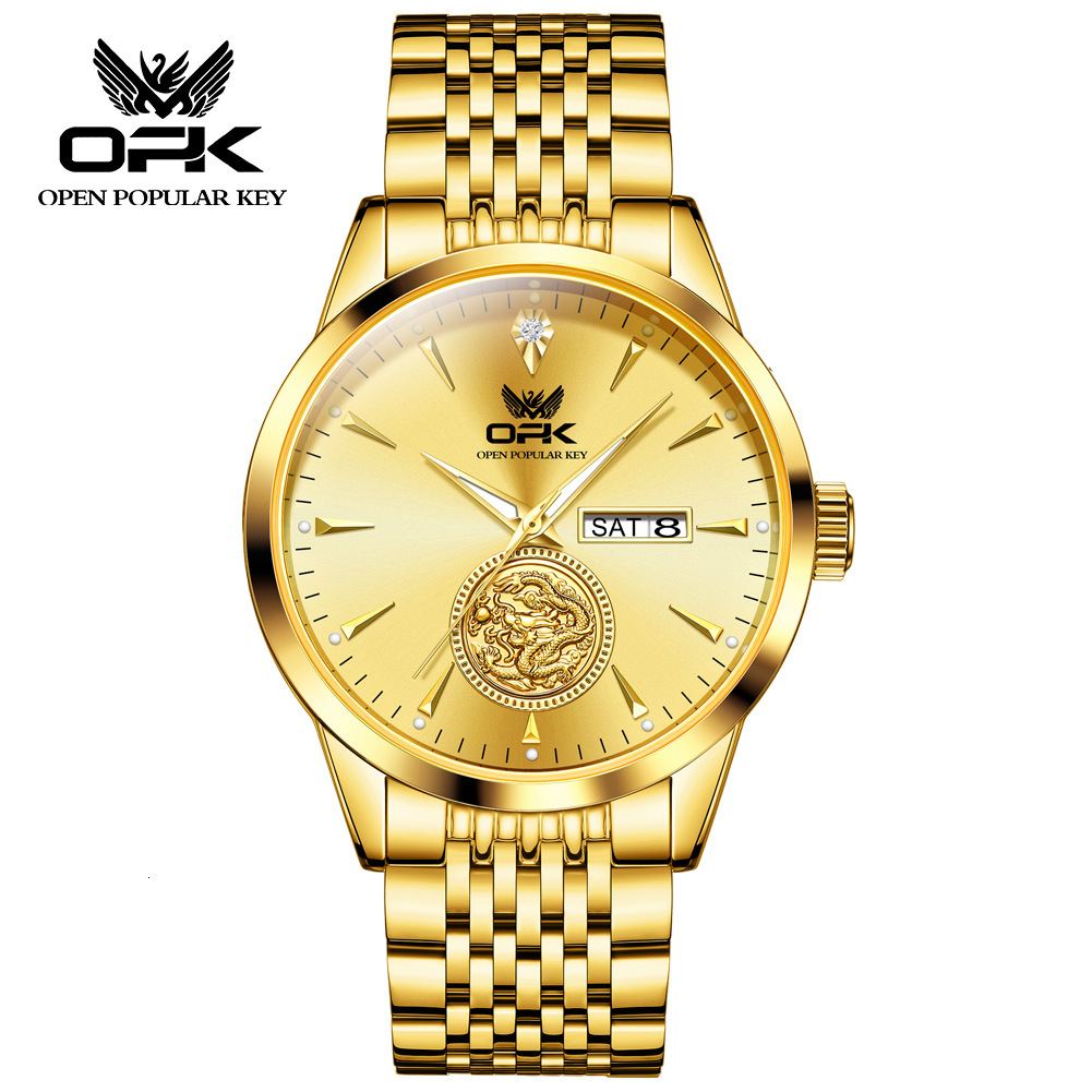 New OPK brand watch waterproof luminous dual calendar steel strap genuine men's watch popular in Europe and America men's luxury watch