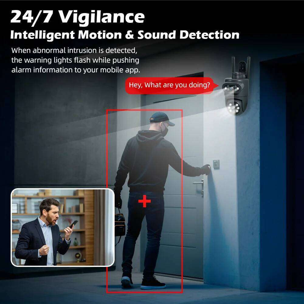 KERUI Tuya Smart 5K 10MP Dual Lens Outdoor Pan/Tilt Home Security Wi-Fi Camera 360 Motion Tracking Works With Alexa 26W0306
