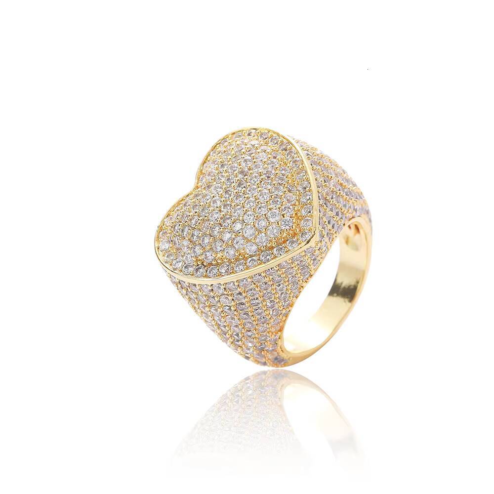 High Grade Light Luxury Style Heart Design MoissaniteVVSia Cuban Ring Wholesale Fashion Hiphop Charms Brass Rings Jewelry