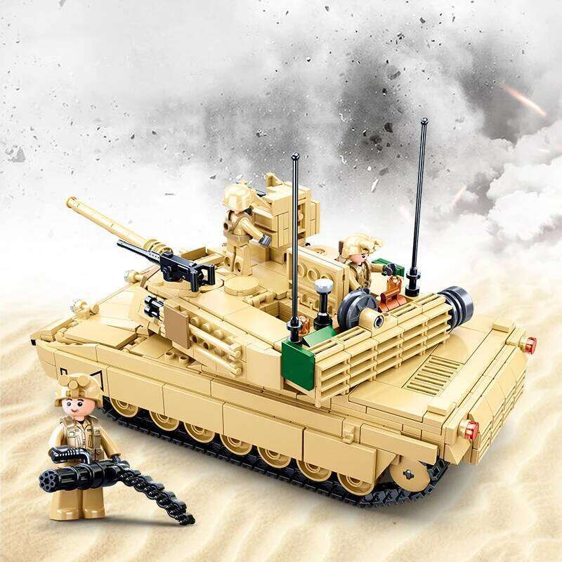 SLUBAN New World War II 2 Military USA Abrams M1A2 Battle Tank Chariot Building Blocks Army Classic Accessories Model Kids Toys Z260306