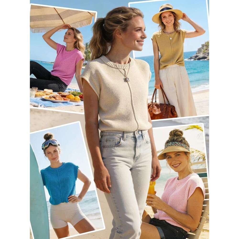 Womens Spring Fashion 2026 Summer Tops Boho Sweater Trendy Western Designer Casual Cap Sleeve Rodeo Vest Cute Vacation Outfits