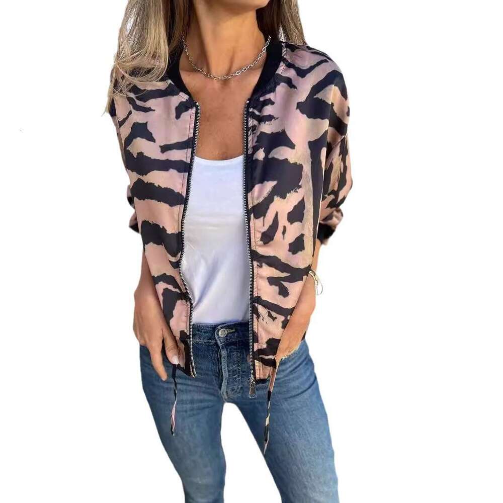 Women's Casual Tiger Print Bomber Jacket Autumn New Arrival Zip Up Long Sleeve Lightweight Outerwear Jacket For Women