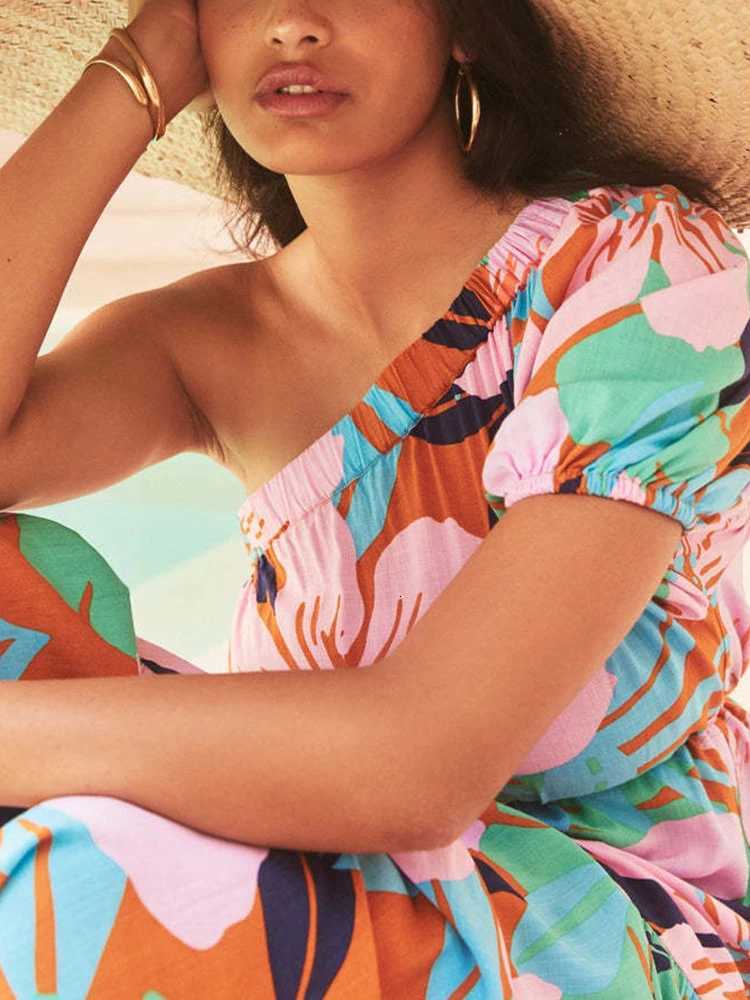 Casual floral sloping shoulder womens comfortable dress for daily vacation style 2026 spring/summer new dress X260306