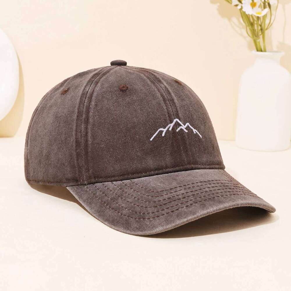 Fashionable retro washed mountain embroidered duckbill for sports, outdoor leisure, sun shading, baseball cap Y260304
