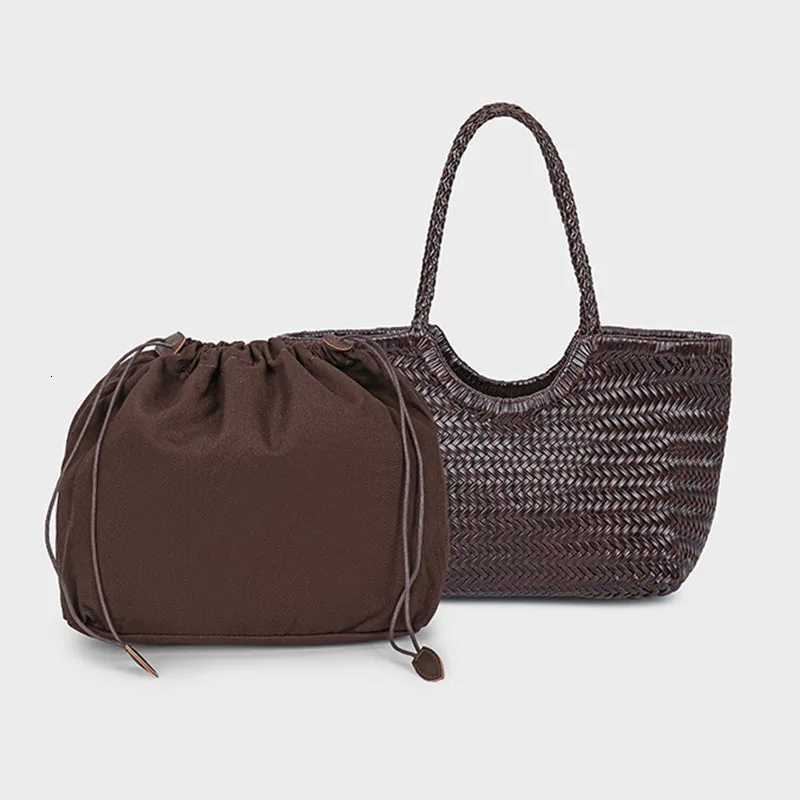 Handbags Womens Genuine Leather Shoulder Bag Weaving Casual Shopping Bag Vintage Big Tote Purse Cowhide Cross Hand Bags Lady H260306