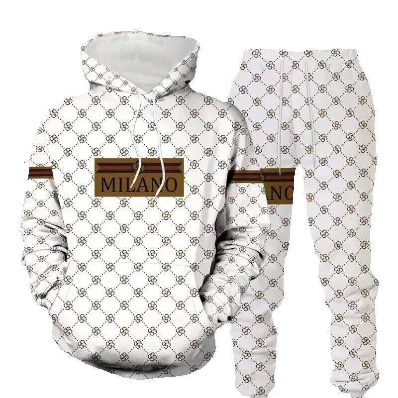 Men's Tracksuits New Design Digital Print Casual Luxury Sport Outdoor Breathable Long Pants With Hooded Sweatshirt Men's Clothing