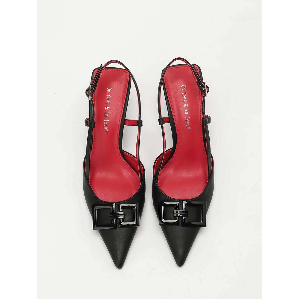 Elegant Women's Square-Buckle Decorated Pointed-Toe Stiletto Sandals