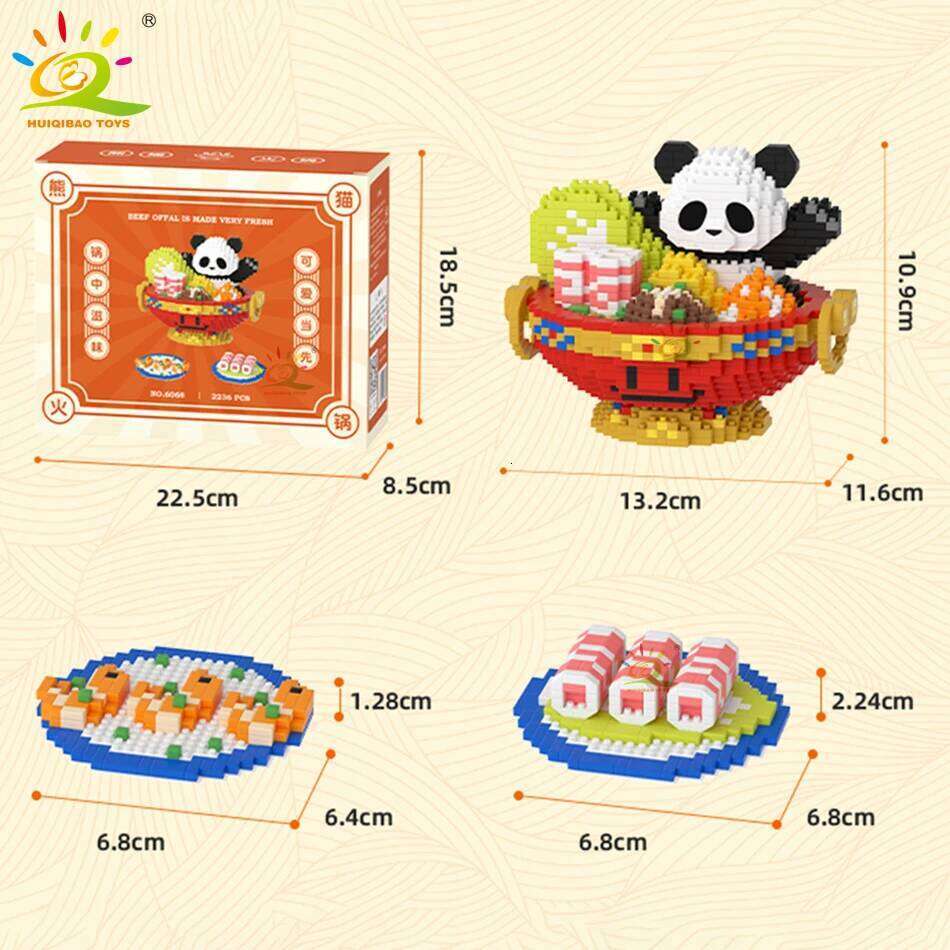 HUIQIBAO 2236PCS Mini Hot Pot Panda Micro Building Blocks 3D Model Animals Bricks DIY City Construction Toys for Children Kids Z260306