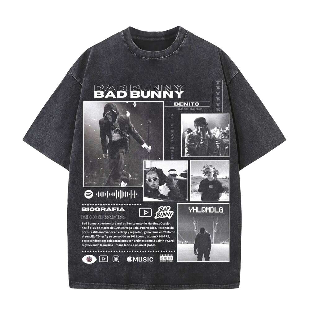 Bad Bunny Graphic Harajuku Women Men Washed Vintage Top Designer DeBi TiRAR MaS FOToS DTMF Print High Quality T-shirts