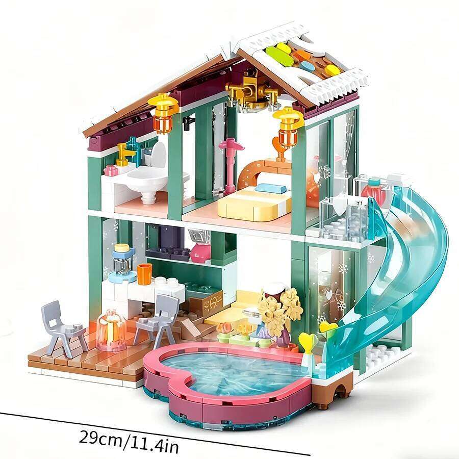 Sluban 0961 Hot Spring Holiday House Toy Model Educational DIY Assembled Building Block Toy, Home Decoration Z260306