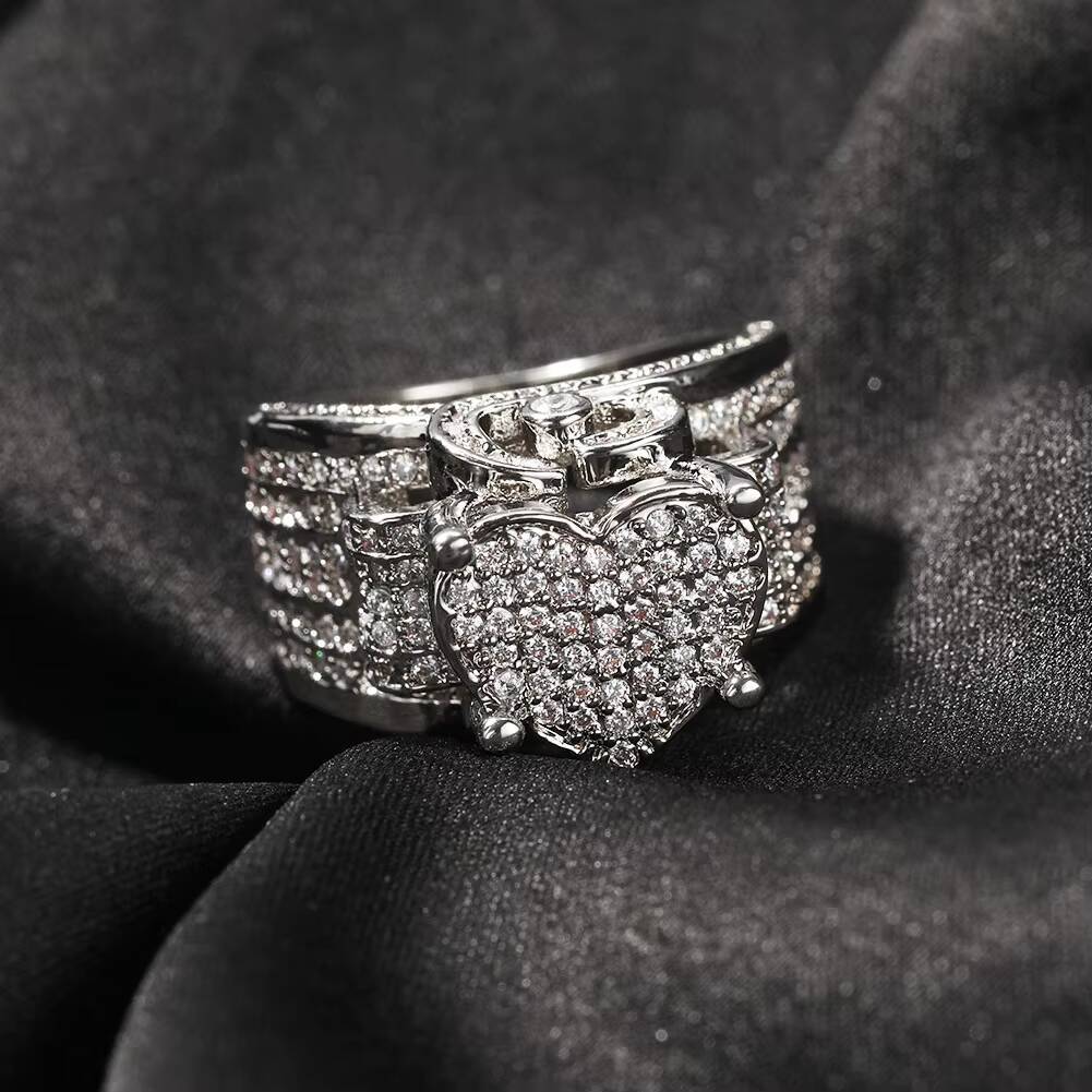Trendy Hip Hop Heart Ring for Men Heavy Design Full Zircon Pave Retro Style Brass Zircon Fashion Jewelry