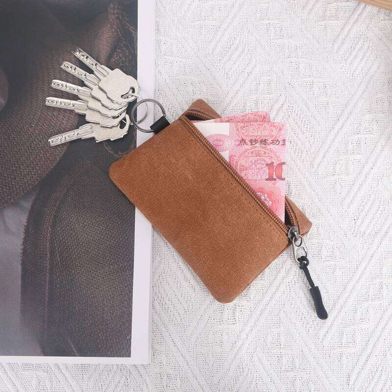 Canvas Mini Wallet Solid Color Zipper Key Bag Money Pocket Purse Women Men Small Card Holder Change Coin Purses C260304