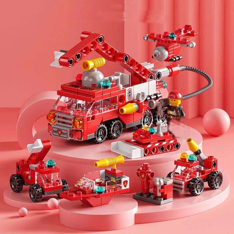 142Pcs City Truck Fighting Building Blocks Sets Fire Brigade Car Model Toy Small Particles Bricks DIY Educational Toys for Z260306