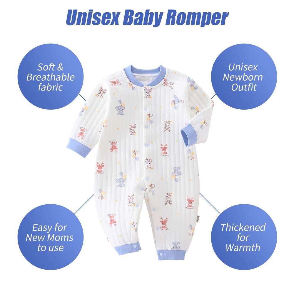 Baby Jumpsuit Clothes Winter Thickening 100% Cotton Boys Girls Cute Printed Bear Romper Infant Onesie Spring Trend 1-3-6-9-12M Z260306