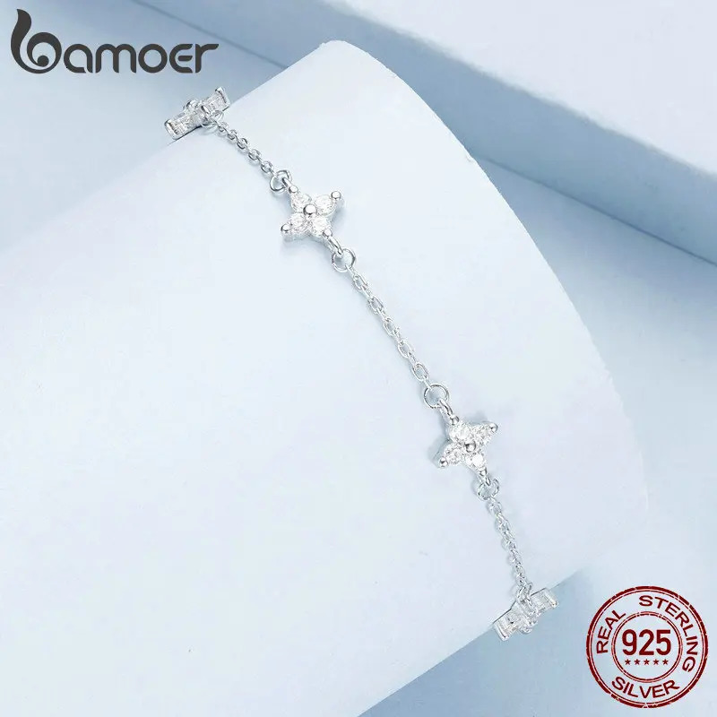 925 Sterling Silver Four-Leaf Clover CZ Anklet Chian Bracelet for Leg Female Foot Jewelry For Women BST008 260304