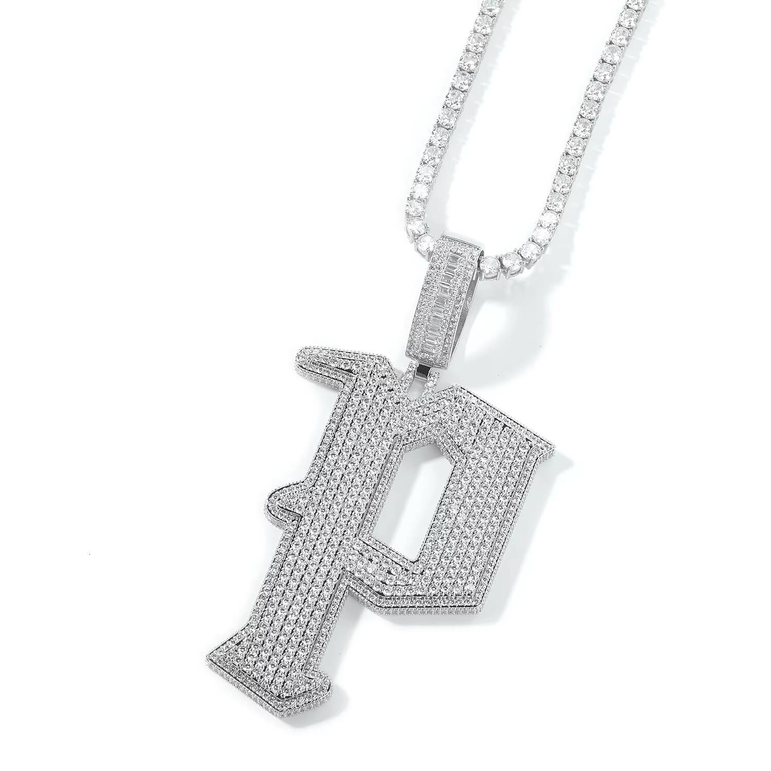 Stylish Initial Pendant Iced Out Baguette Hoop Letter P Necklace HipHop Bold Trendy Style Women Man Rapper Ready to Ship Jewelry