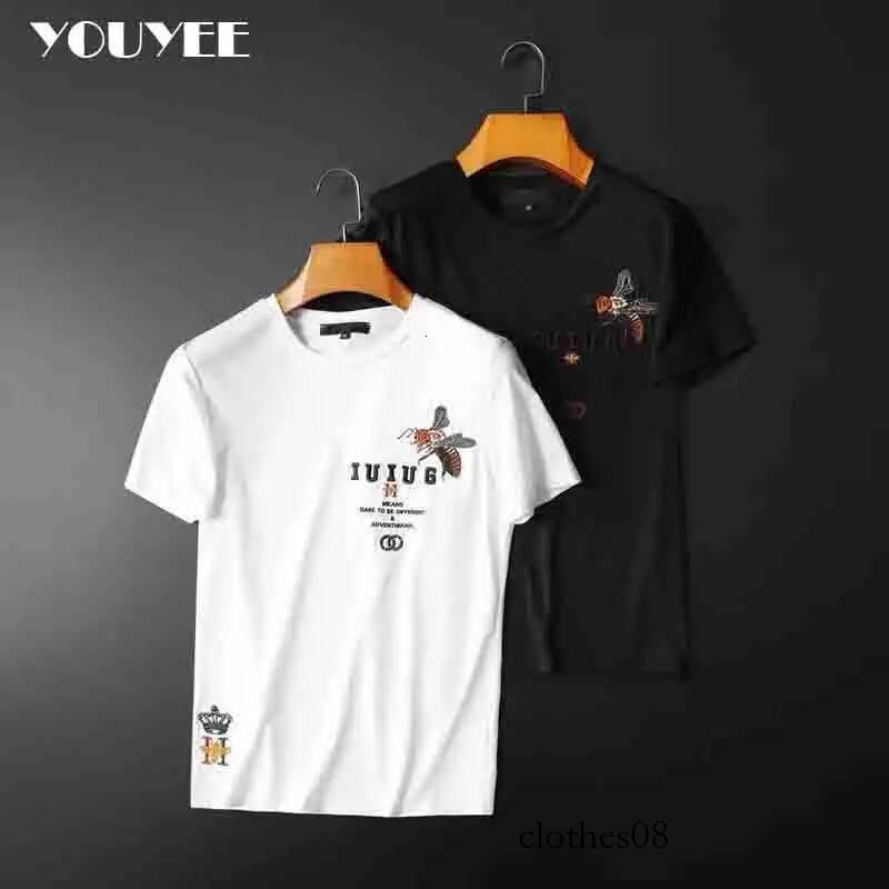 Summer Short Sleeve Mens T-Shirt New Trend Embroidery Bee Crown Letter Bottoming Shirt Slim Versatile Top Male Tees Clothing 4xl