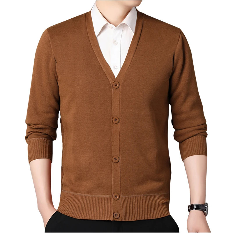 Mens Autumn Clothes Fleece Cardigan Jacket Knitted Sweater Outwear V-neck Fashion Cardigans Warm Mens Top 260306