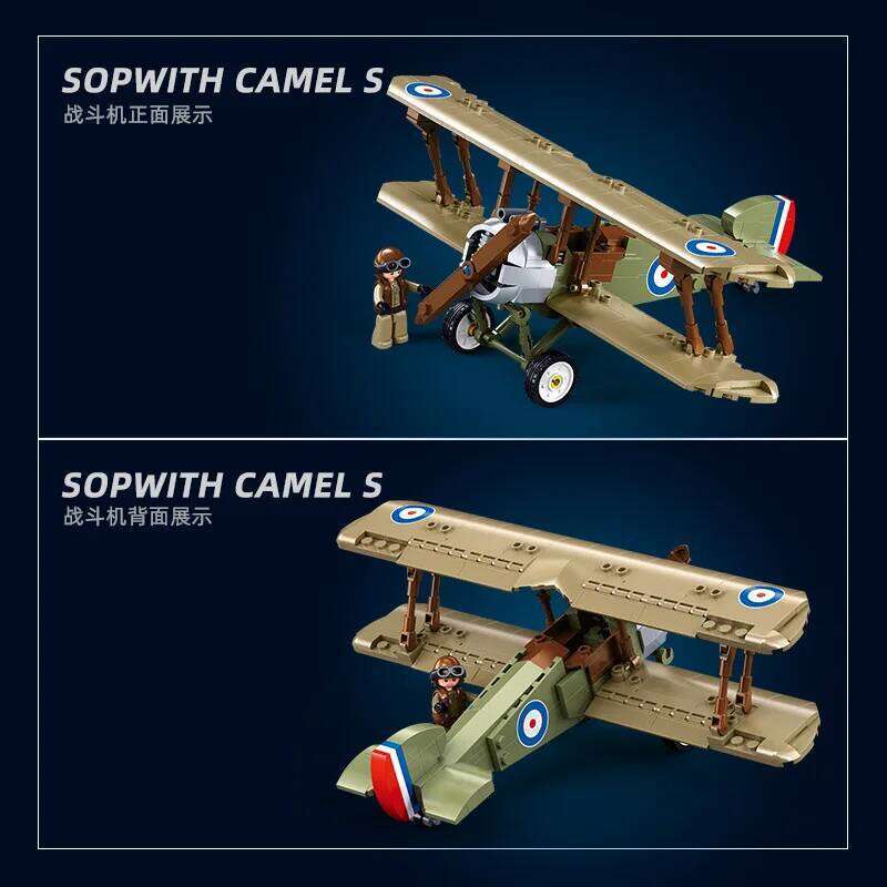 WW1 UK F. 1 Biplane Sopwith Camel Fighter Jet Classic Military Model Building Blocks War Air Force Aircraft Bricks Kids Toy Gift Z260306