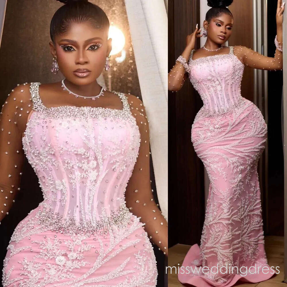 Aso Ebi Pink Prom Dress 2026 Mermaid Beaded Crystals Sequined Lace Evening For Black Women Birthday Party Formal Receiption Gowns Dresses ZJ071