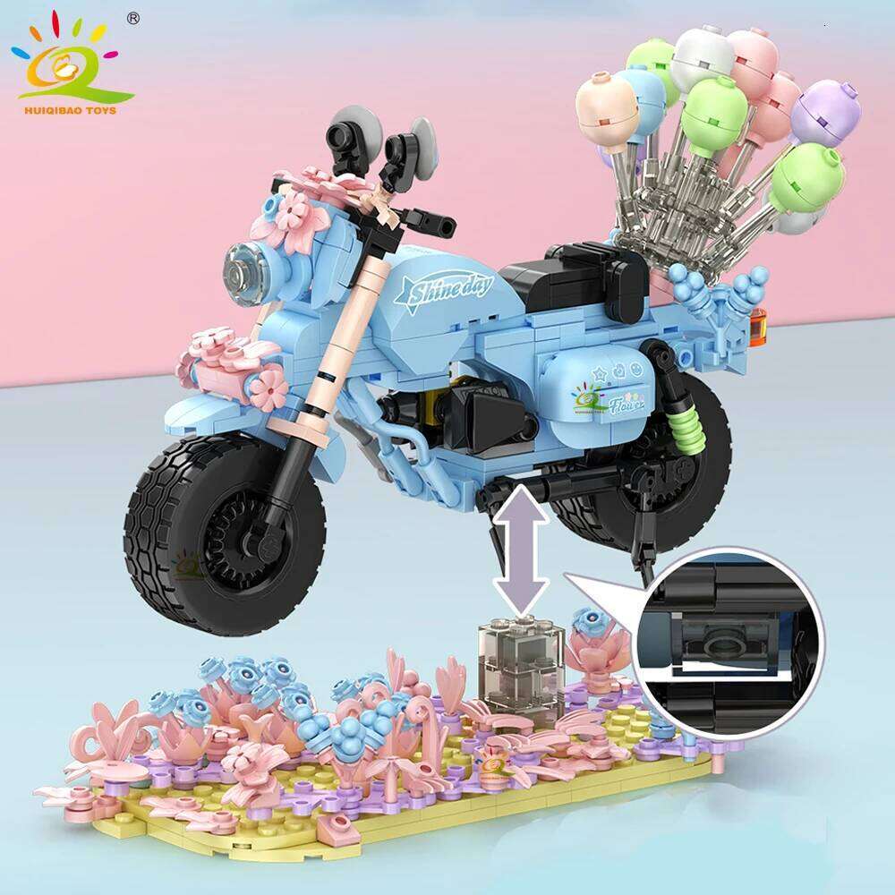 HUIQIBAO MOC Balloon Motorcycle Model Building Block Motorbike Car Brick Toy Home Desk DIY Decoration Assemble Game for Children Z260306