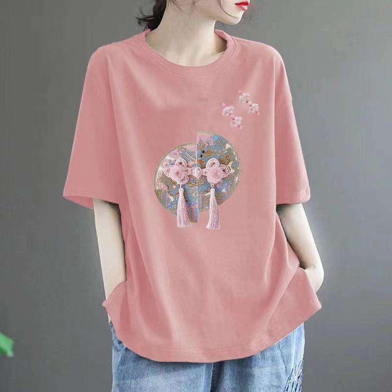 100% pure cotton elegant and fashionable Harajuku slim fit women's loose casual top women's solid color V-neck cotton short sleeved shirt