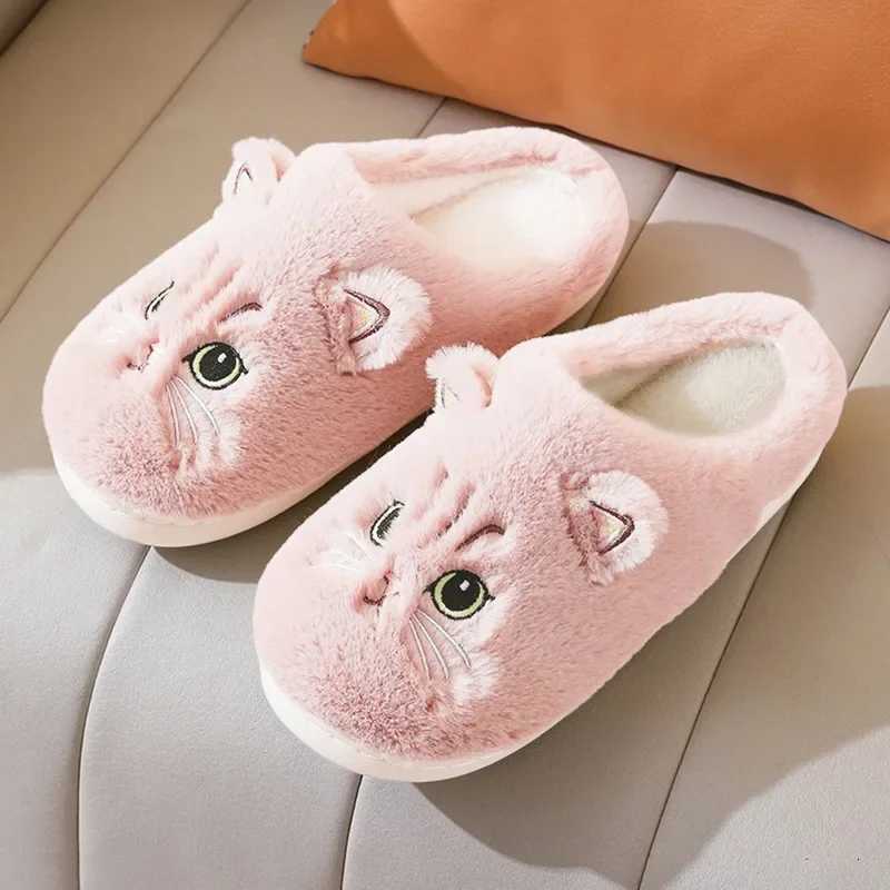 Autumn and Winter Cotton Slippers for Men and Women Cartoon Kitten Indoor Plush Slippers for Couples Home Keeping Warm S260305