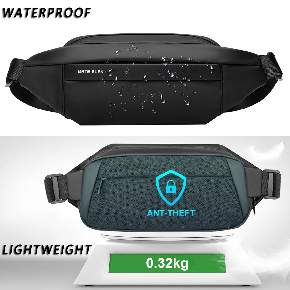 MATE ELAN Solid Waterproof Mens Crossbody Shoulder Bag Daily Travel Sports Fanny Pack Bumbag Teenagers Trend Phone Waist 260228
