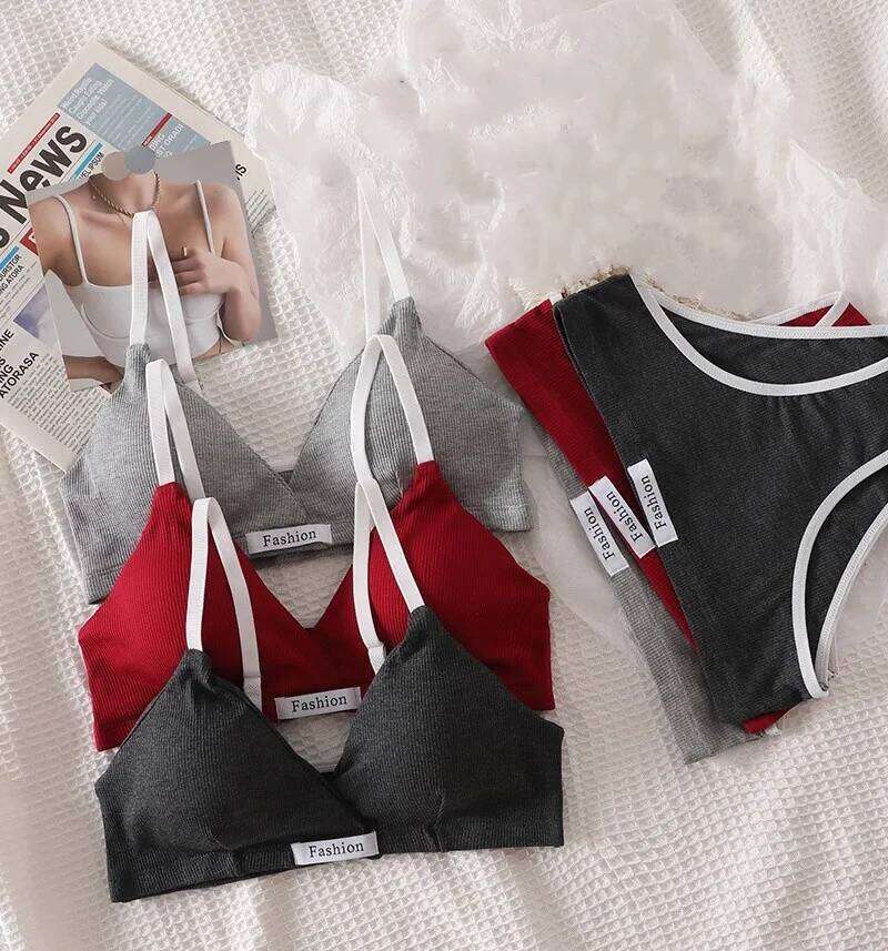 Women Seamless Bra V-neck Non-wire Bras Low Waist Panties Sexy Lingerie Sport Comfort Female Underwear Set