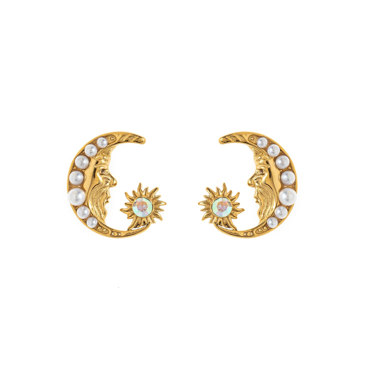 Fashion Autumn Product Stainless Steel Material Sun Moon Series Pearl Earrings Earstuds Gold Plated 260303