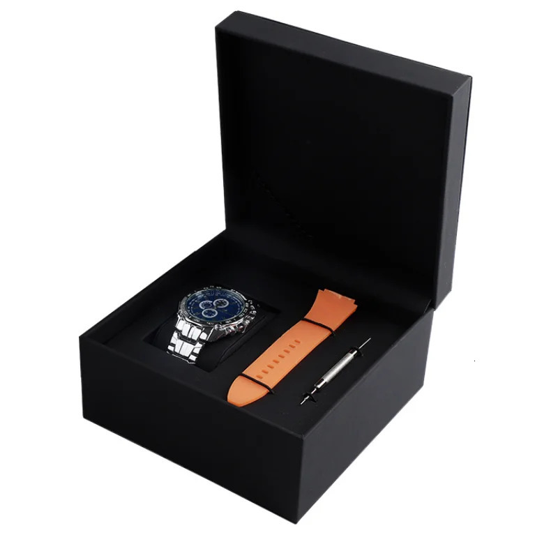 Black Watch Case Box with Strap and Adjuster Tool Slot PU Leather Flip Black Watch Jewelry Packaging Box Free Customization 260304
