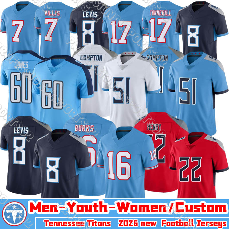 Cameron Ward Steve McNair Treylon Burks Gunnar Helm Xavier Woods Sebastian Joseph-Day Roger McCreary Jarvis Brownlee Jr. Dre'Mont Jones Custom titan Football Jersey
