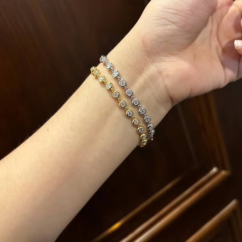 925 Sterling Silver Gold Plated Bubble Moissanite Bracelet Minimalist Design with Sparkling Stones Perfect Gift for Women