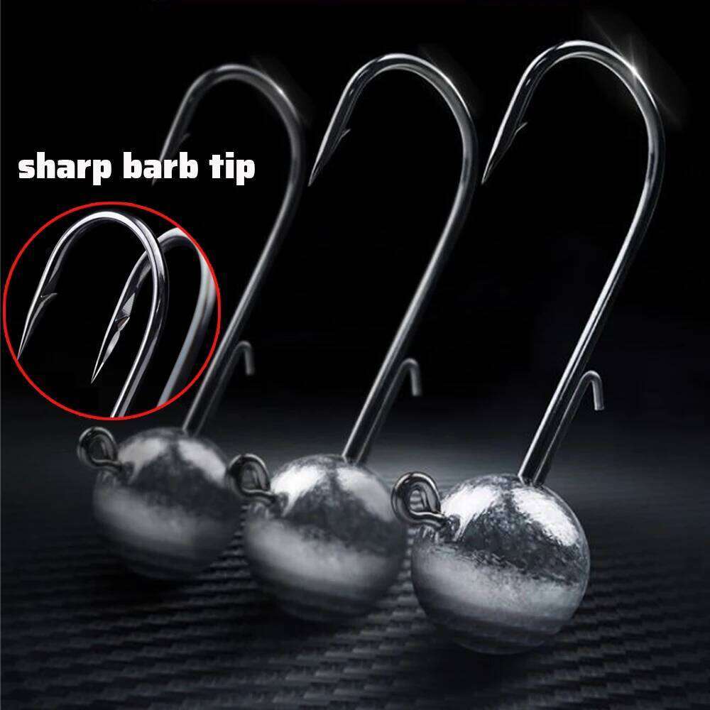 10pcs/lot Metal Jig Hooks 1g 20g All Size Round Ball Jigging Head Hook Barbed Weedless Long Shank for Soft Worm Fishing Fishhook S260305