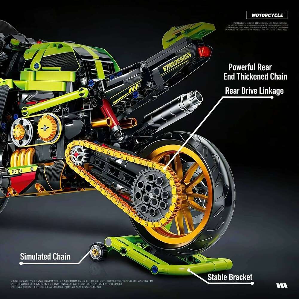 High-Tech 1:8 Scale Motorcycle Building Blocks City Motorbike Locomotive Modular Bricks Model Toys For Kid Gifts Z260306