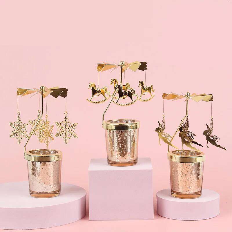 Love Wedding Candle Holders Snowflake Deer Fairy Rotating Candlestick Metal Tray Romantic Home Decoration Christmas Ornament XJ260305