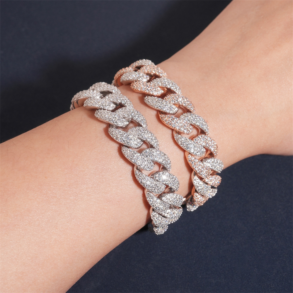 Mens 15mm Full-Encrusted Three-Row Diamond Hip-Hop Cuban Bracelet S925 Silver VVS Moissanite Bestseller